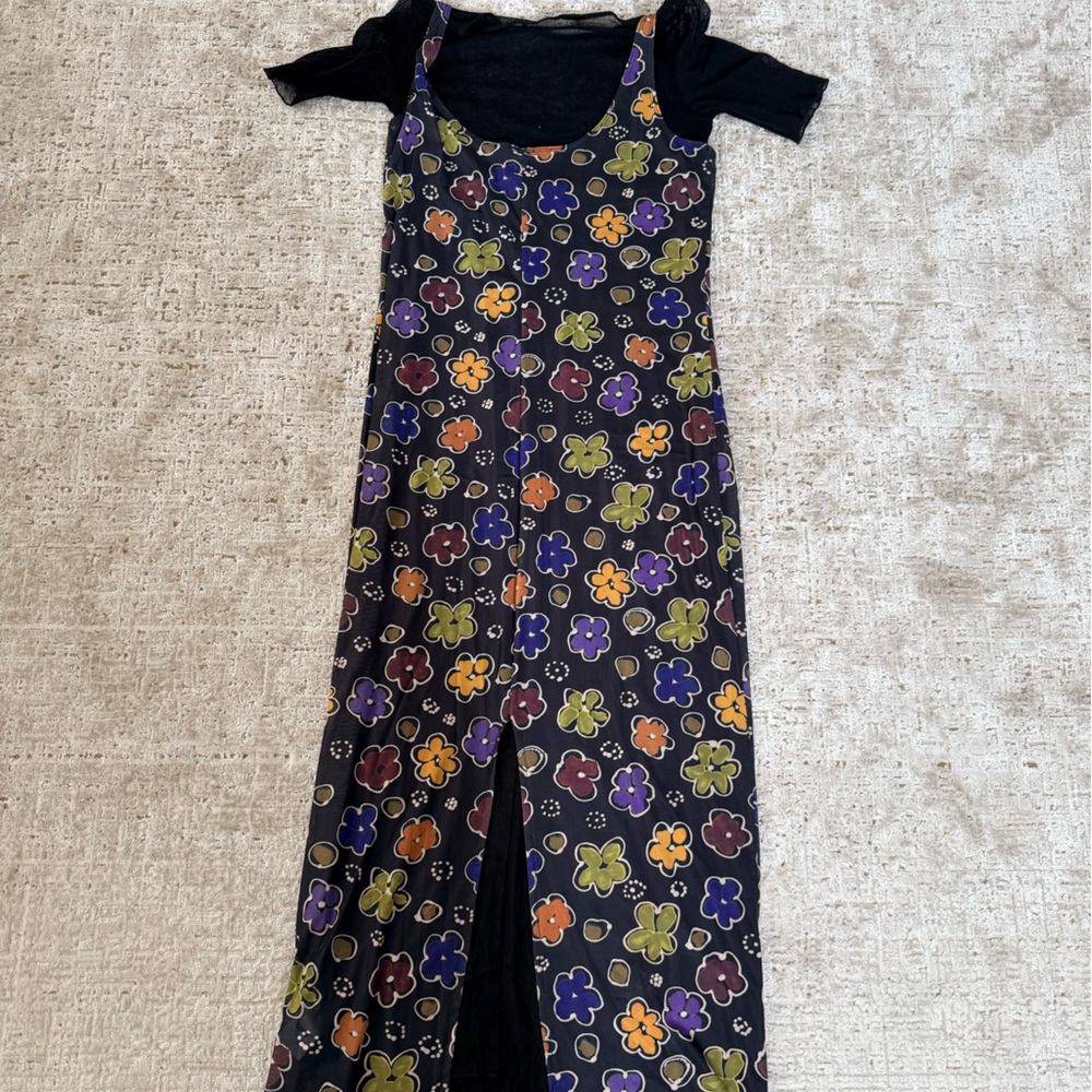 UNIF Black Maxi Dress with Colorful Floral Pattern
